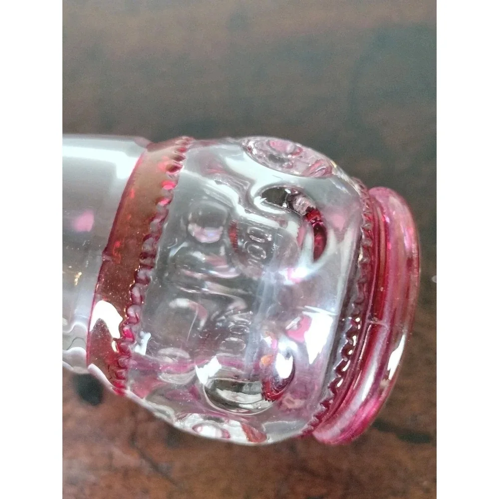 Vintage Clear & Cranberry Glass Bud Vase Thumbprint 9.5 